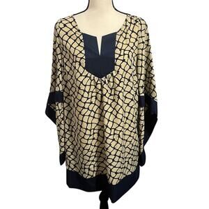 UMGEE | Women's Semi Sheer Gold Navy Oversized Boho Tunic Mini Dress Sz M